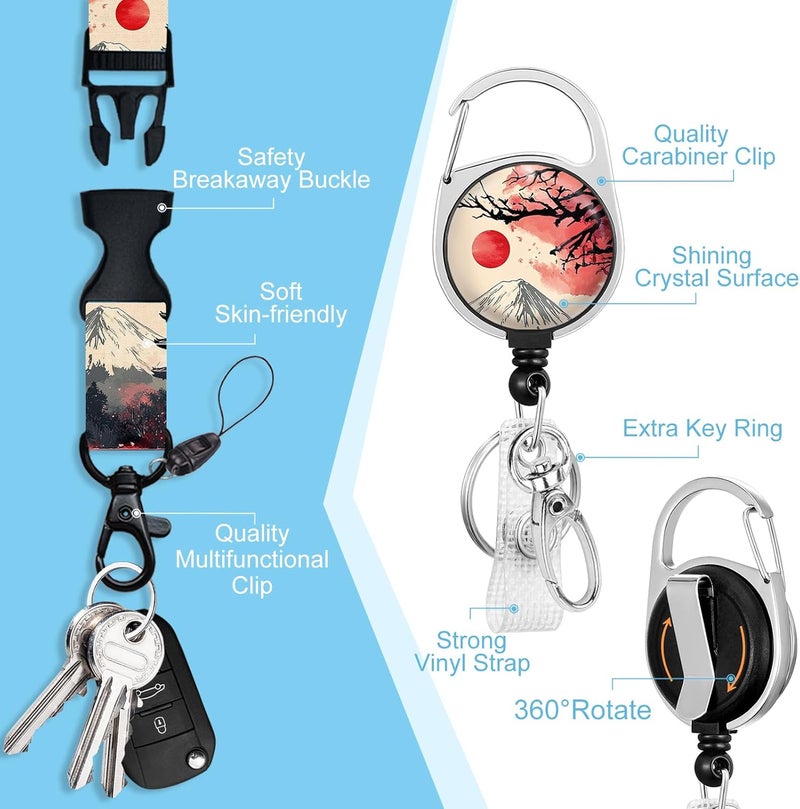 Piefly Lanyards for Id Badges, Badge Holder with Retractable Reel Belt Clip, Red Moon Work Name Tag Lanyard Vertical ID Card Protector Case for Women Nurse Doctor Teacher Student - Image 4